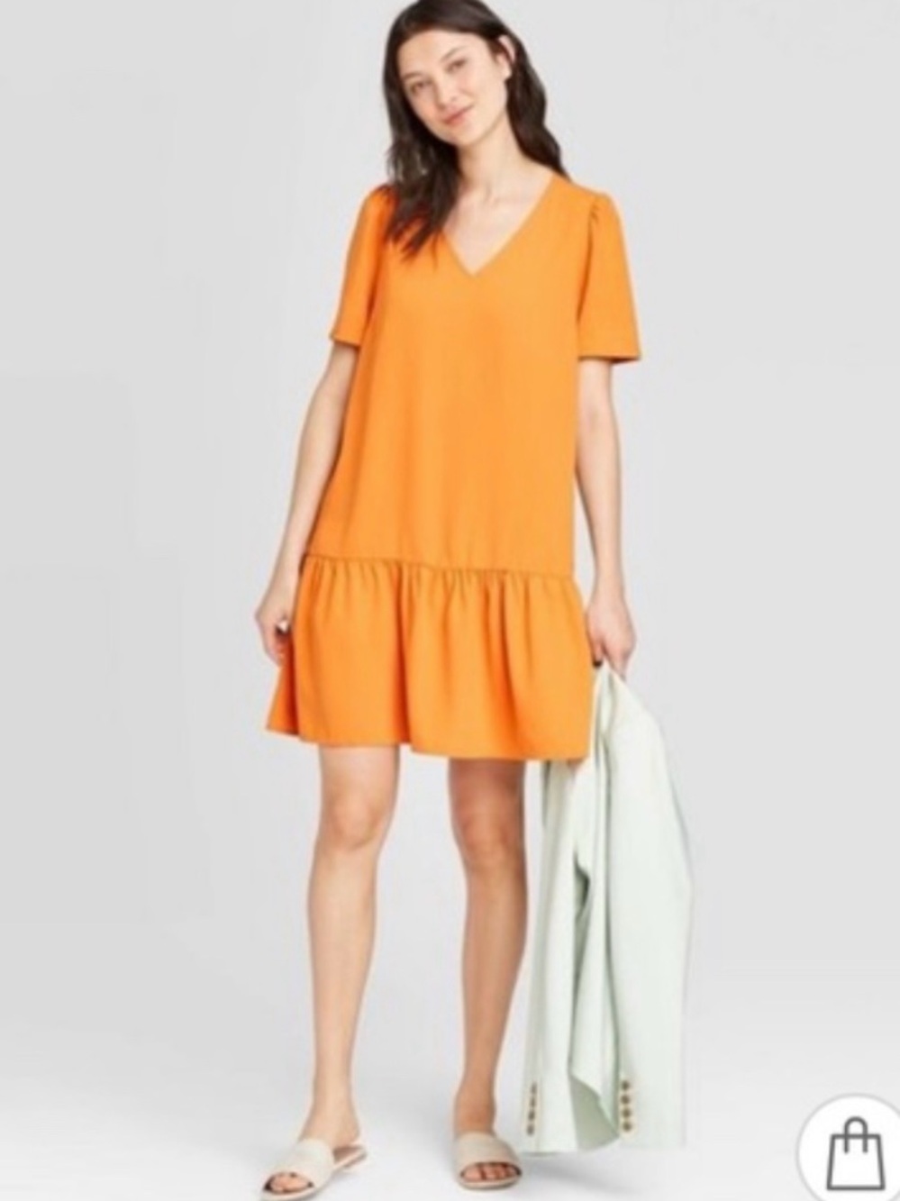 A New Day Orange V Neck Ruffle Hem Mini Dress Size Medium NWT